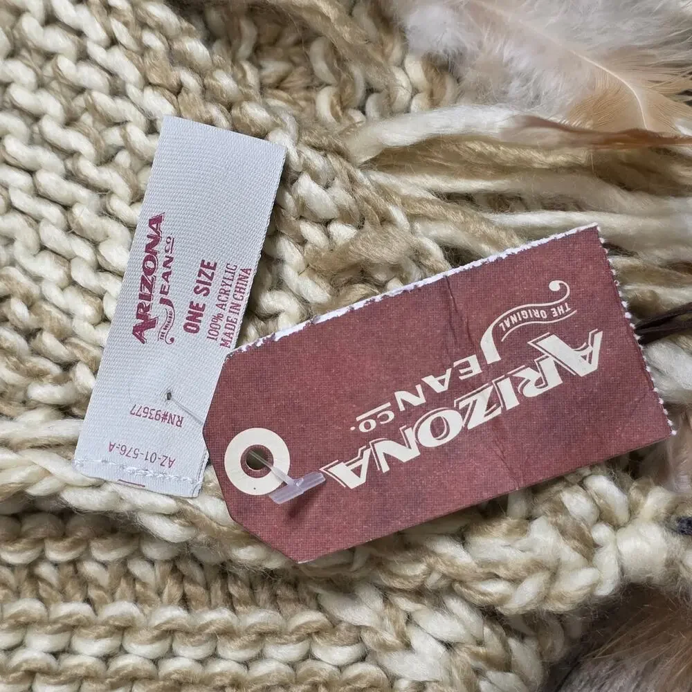 NWT Chunky Knit Feather Fringe Scarf Boho Western Y2K Indie Sleaze Arizona Jean